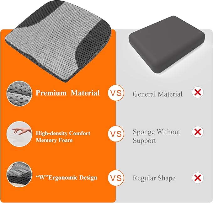kingphenix Premium Car Seat Cushion, Memory Foam Driver Seat Cushion to Improve Driving View- Coccyx & Lower Back Pain Relief - Seat Cushion for Car, Truck, Office Chair (4D Mesh Gray & Black)
