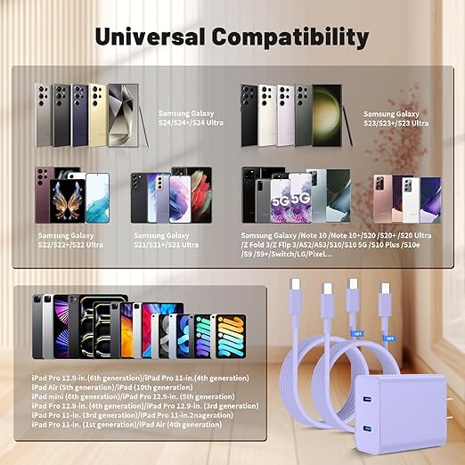 45W Dual Port Super Fast Charger with Long USB C to C Cable 10ft,Type C Wall Charger Block and Android Phone Charging Cord for Samsung Galaxy S26 Plus/S25 Ultra/S25+/S24+/S23+/S22+/S21/S20/Note 20/10+