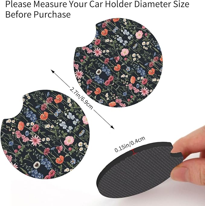 Wildflower Car Steering Wheel Cover - Multicolor Wildflower Steering Wheel Cover Anti-Slip Breathable Universal for 15 Inch Car 2 Pieces Coasters Suitable for Men Women