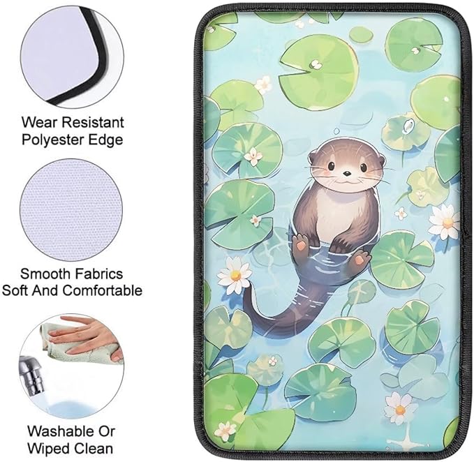 Water Sloth Auto Armrest Seat Box Cover Dust-Proof Car Center Console Armrest Cushion Cover Pad Protector Decorative Cute Sloth Car Accessories for Most Vehicle SUV