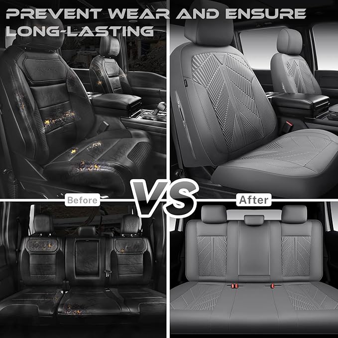 CAR PASS Waterproof Car seat Covers Full Sets Neoprene Wetsuit, All-Weather Non-Slip Durable, Universal Fit for SUV Sedans Trucks Vans Automotive, Armrest Airbag Compatible, 3D Emboss All Gray