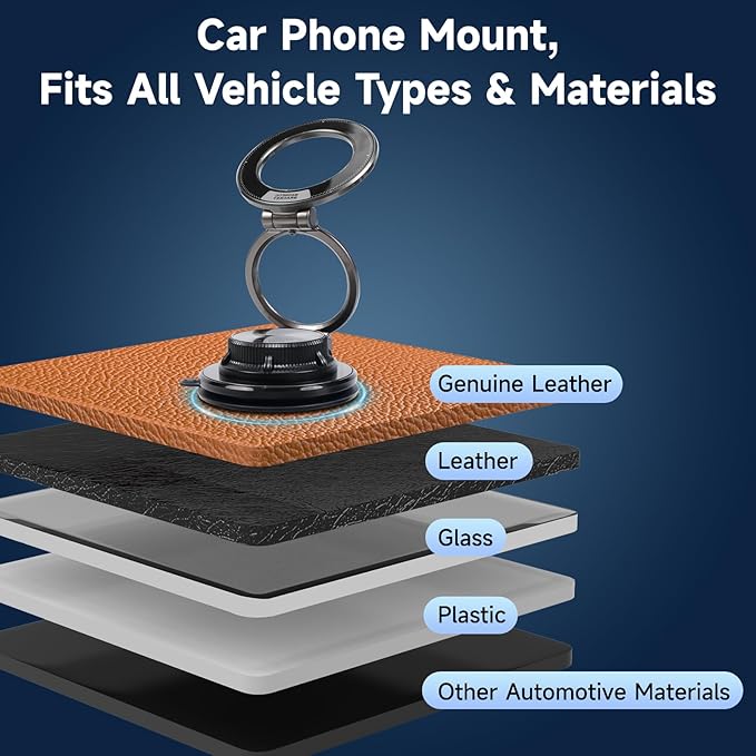 Magnetic Car Phone Holder, 360° Adjustable Suction Cup Universal Phone Mount, Multi-Scene for Car Office Gym Home, Compatible with iPhone 17/16 Pro Max & Other Magnetic Phones (Black)