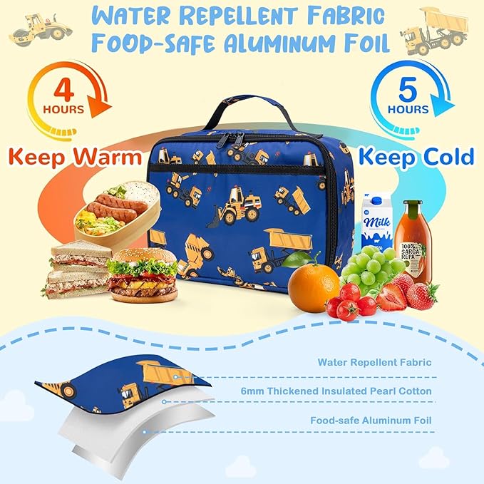 CAMTOP Lunch Box Kids Boys Insulated Lunch Cooler Bag Reusable Lunch Tote Kit for School Travel