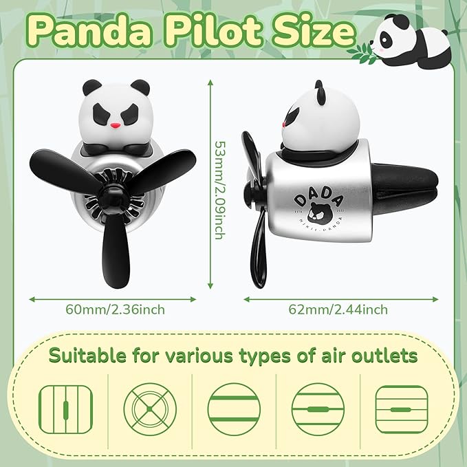 Tallew Car Air Freshener Cute Panda Car Vent Clip Diffuser with Rotating Propeller Outlet Vent 2.5" x 2.4" x 2.1" Easy to Install Included 2 Scents Aroma Tablets Aromatherapy Ornament Auto Accessories
