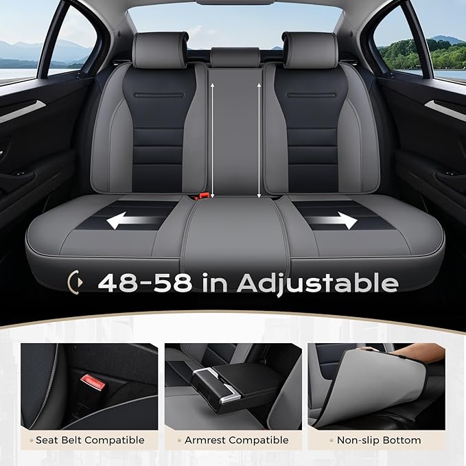 Coverado Car Seat Covers Full Set, Nappa Leather Seat Covers for Cars, Car Seat Protector Car Seat Cushion, Front and Back Seat Protectors Cushions Universal Fit for Most Cars Vehicles(Gray&Black)