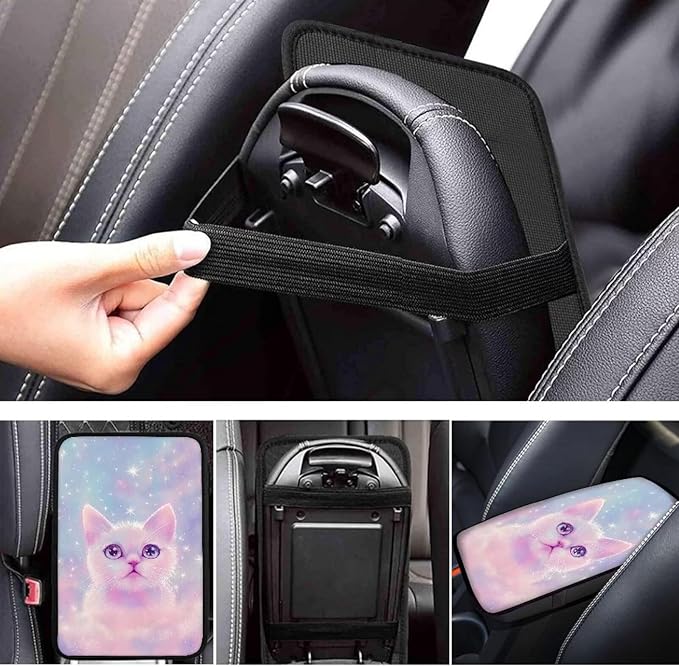 Dreaweet Car Armrest Cover Universal Center Console Cover Pad for Cars SUV Trucks Sedan Soft Comfortable,Cat Car Accessories for Women Girly Interior Cute