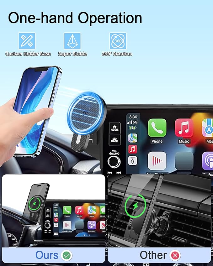 PZK Car Phone Mount for Honda HRV 2023-2026 /CRV 2023-2026/ Honda Pilot 2023-2026 Accessories 7/9-inch Screen 360° Rotation 15W Fast Wireless Charger HRV CRV Car Phone Holder Not Affect Air Vent