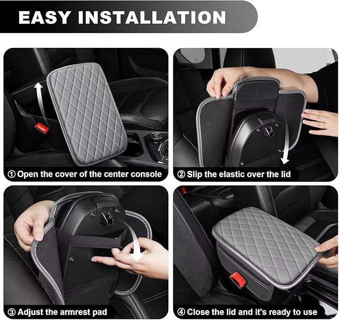 Upgraded Car Center Console Cover Fit for bZ4X Faux Leather Car Armrest Cover Cushion with 2 Storage Bags,Car Armrest Storage Box Interior Accessories(Grey&Whiteline)