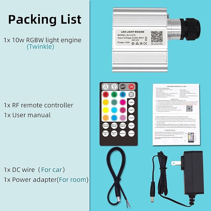 Twinkle 10W Bluetooth APP Control Fiber Optic Lights Engine Source Music Sync for Home Indoor Car Starlight Headliner