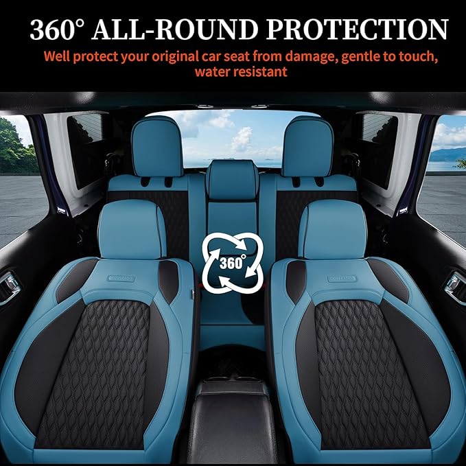 Coverado Seat Covers for Jeep Wrangler, Waterproof Leather Car Seat Covers for Truck Automotive Seat Covers Custom Fit for 2018-2024 Jeep Wrangler JL Seat Covers 2-Door/4-Door Full Coverage (Blue)