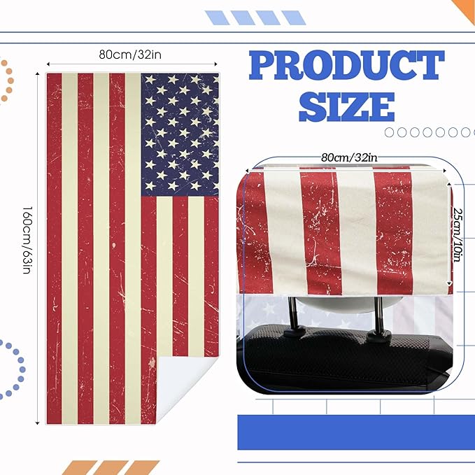2 Pack Car Seat Towel Covers with Storage Bag 63 x 32 Inch Athletic Running Towel Seat Sweat Washable Non Slip Cover Gift for Car Outdoor Sport Activities (American Flag)