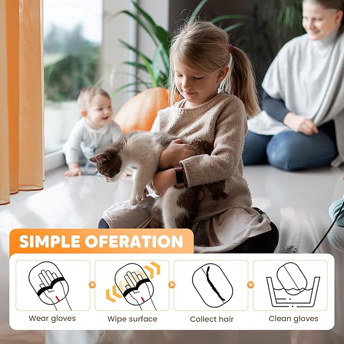 Pet Hair Remover Gloves, 2025 Upgraded Static Removal Gloves for Pet Hair, Cat & Dog Hair Removal Tool for Couch, Furniture, Carpet, Car Seat, Pet Grooming (1 Pack)