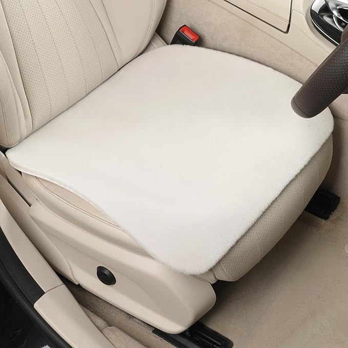 Genuine Wool Car Seat Cushion, Australian Soft Wool Auto Seat Pad Breathable and Sweat-Wicking Comfort Warm Universal Fit, 19.7''x19.7'' for Car Seats, Office Chairs, Home (White)