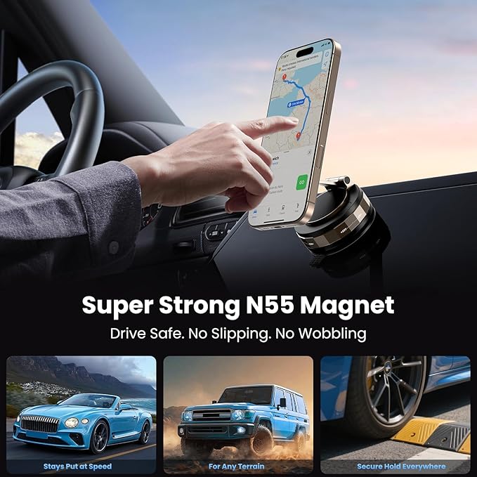TECKNET Vacuum Magnetic Phone Holder - Upgraded 360° Adjustable Nano Gel Suction Cup Phone Holder for MagSafe, Car Mount for Car/Gym/Kitchen, Compatible with iPhone, Android and All Smartphones