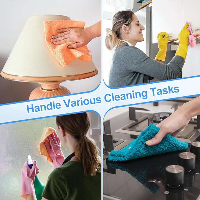 HARFINGTON 4 Pack Microfiber Cleaning Cloth, 30" x 14" Multi-Functional Cleaning Towels Reusable Absorbent Rags for Car Wash Kitchen Household Window Clean, Rose Red