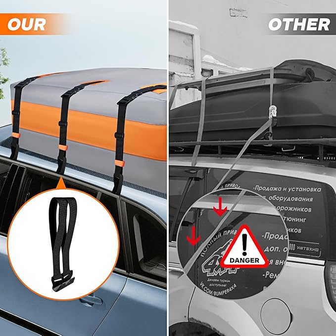 6 Rooftop Cargo Tie Down Hook Straps-Secure Any Car Roof Bag, Roof Rack Cargo Carrier,or Car Top Carrier,Durable and Solid, No Roof Rack Required, Compatible with Most Cars - Registered Patent (black)