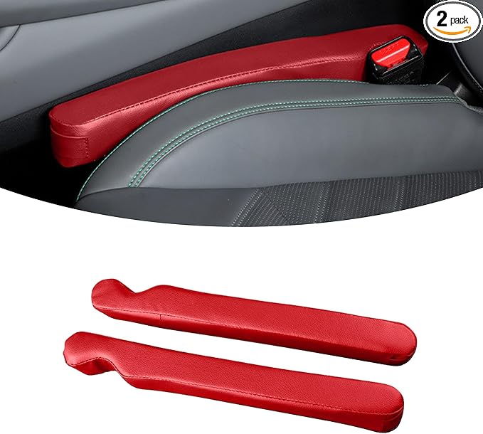 2Pack Leather Seat Gap Filler, Fill The Gap Between Seat and Console, Car Crevice Catcher Blocker Stop Things from Dropping, Universal Gap Stopper Crack Plug for Car SUV Truck (Red)