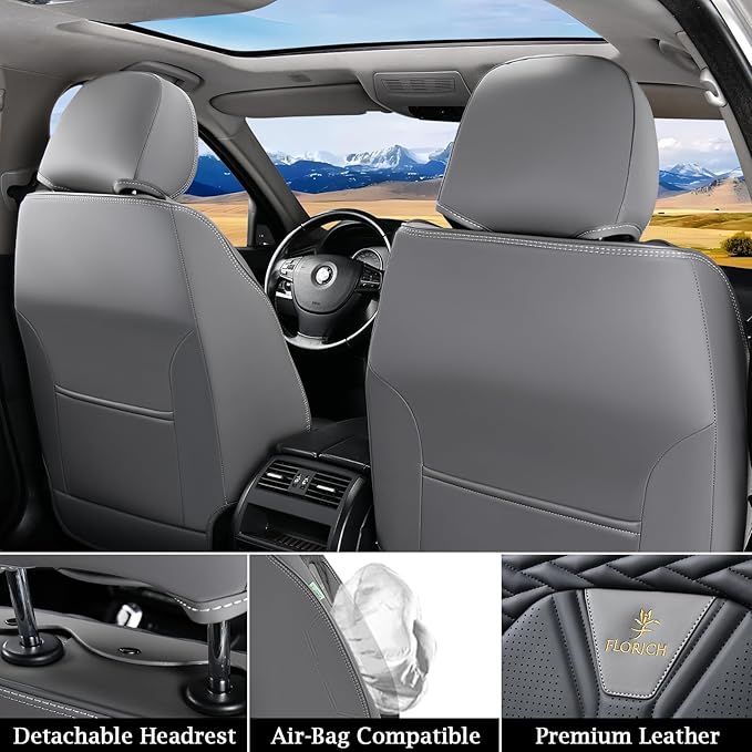 FLORICH Seat Covers for Cars, Waterproof Seat Covers, Leather Car Seat Covers 2 Pack, Universal Seat Cushion Protector for Most Cars Trucks SUV-Gray&Black