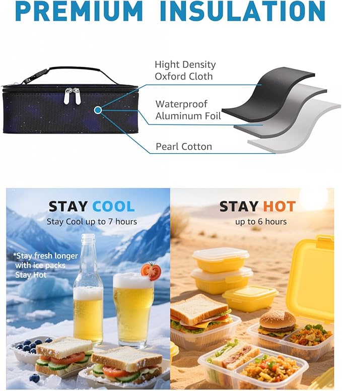 Small Lunch Box Insulated Lunch Bag for Women Men, Bento Kids Lunch Box, Compact Portable Thermal Meal Cooler Bags with Buckle Handle for Work & School, Astral 5L