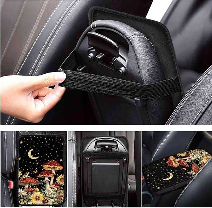 Sky Mushroom Picture 6pcs Car Steering Wheel Cover Set for Men Women Auto Interior Accessories Cup Coaster Cars Handbrake Cover Universal Fit Truck Van SUV