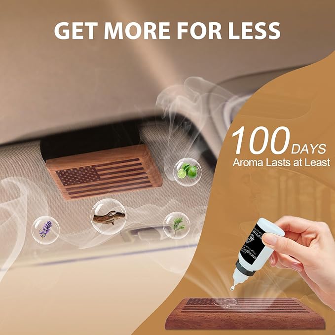 AirPurelle Car Air Freshener with Metal Clip Wood Air Freshener, 100+ Days Long Lasting Woody Citrus Scent, Includes 2x 10ML Refills, 0.68 FL OZ, Made in USA, Car Auto Accessories