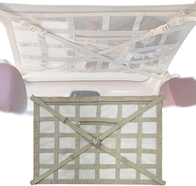 Overhead Car Organizer, Compatible with Ford F-150 XL/Raptor 2010-2025 Car Roof Storage Net Universal Car Ceiling Storage for Camping Storage Bag,Beige-Small