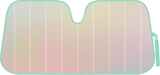 Iridescent Matte White Front Windshield Sunshade-Accordion Folding Auto Shade for Car Truck SUV-Blocks UV Rays Sun Visor Protector-Keeps Your Vehicle Cool- 58 x 27 in