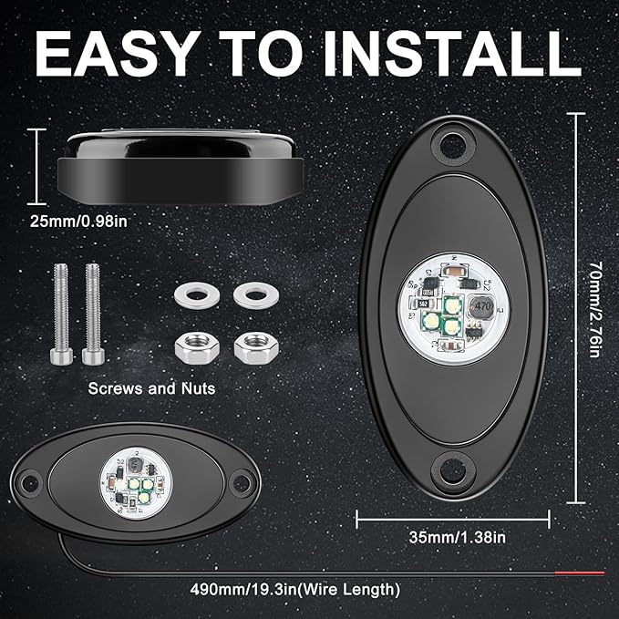 YONEDA 8 Pods White Rock Lights 6000K Ultra Bright LED Neon Underglow Lights IP68 Waterproof for Trucks SUV UTV ATV RZR Car Boats Pickup Motorcycle with 32.8ft Extension Wire