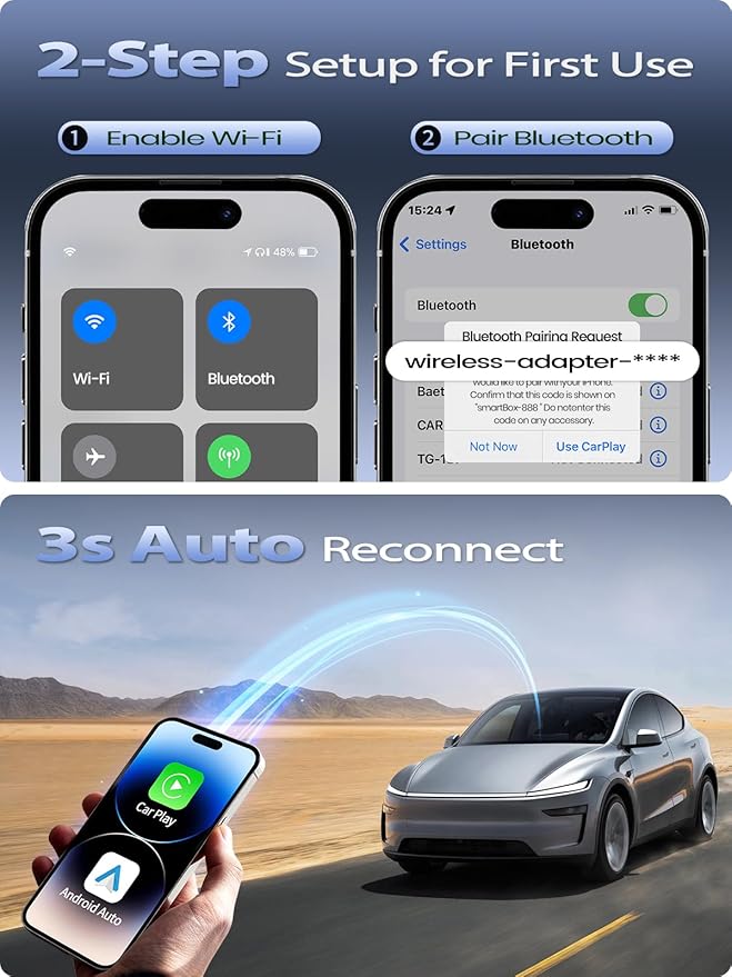 Mini Wireless CarPlay & Android Auto Adapter for iPhone & Android Phone (2026 Upgrade), No Lag, Fast Stable Connection, Converts Wired to Wireless CarPlay Dongle for 2016+ Cars, USB-A&C Port