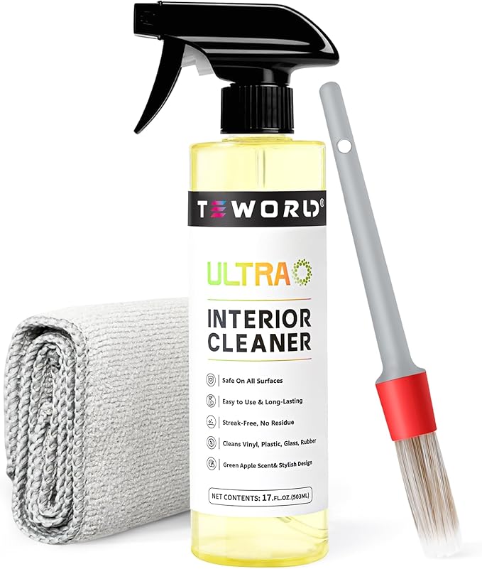 Premium Car Interior Cleaner (17oz Brush + Towel) | Interior Car Cleaner for Leather, Vinyl, Glass & Plastic | Residue-Free Matte Finish for Upholstery, Dash, Trim & Screens - Safe on All Surfaces