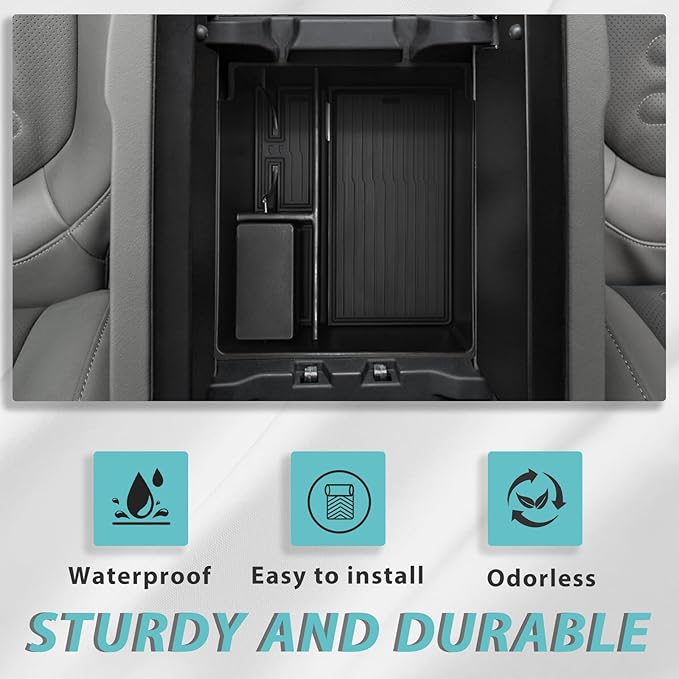 BestEvMod Center Console Organizer Tray Compatible with 2022-2025 2026 Rivian R1T/R1S Removable Coin Holder Armrest Storage Box ABS Material with PVC Trim Accessories (V3 Black)