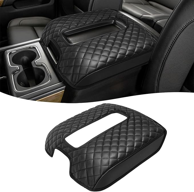 KBH Center Console Armrest Cover for Chevy Silverado & GMC Sierra 1500 2500 3500 2014-2018, Yukon & Tahoe & Suburban 2015-2020, Arm Rest Cushion, Vinyl Leather, Black (Fits Bucket Seat Console Only)