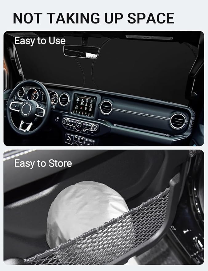 Proadsy Windshield Sun Shade Custom Fit Jeep Wrangler JL JLU & Gladiator JT 2018-2024 2025 2026 4-Layer Foldable Front Sunshade Protector Sun Visor Blocks UV Rays Keep Car Cooler Accessories