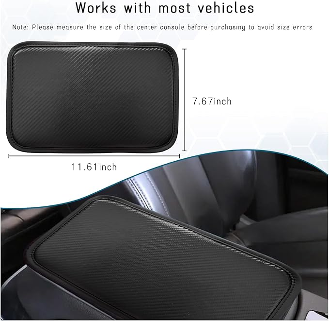 Car Center Console Cushion Pad, Universal Leather Waterproof Armrest Seat Box Cover, Comfortable Auto Armrest Cover Protector, Car Interior Decor Accessories for Most Vehicles (Carbon Fiber)