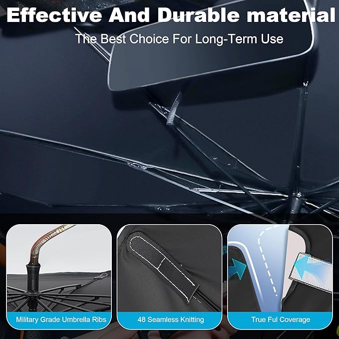 Windshield Sun Shade Umbrella, Portable Foldable, Spring Structure Wind Shield, Front Window Sunshade, Protect from Sun Rays Car Windshield, Universal for Any Car (61'' x 33.4'')