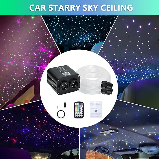 Starlight Headliner Kit,Twinkle + Music Sync Dual Color Fiber Optic Star Ceiling Lights with APP Remote Control, RGBW Star Lights for Car/Home Ceiling Decor, 900pcs 9.8ft