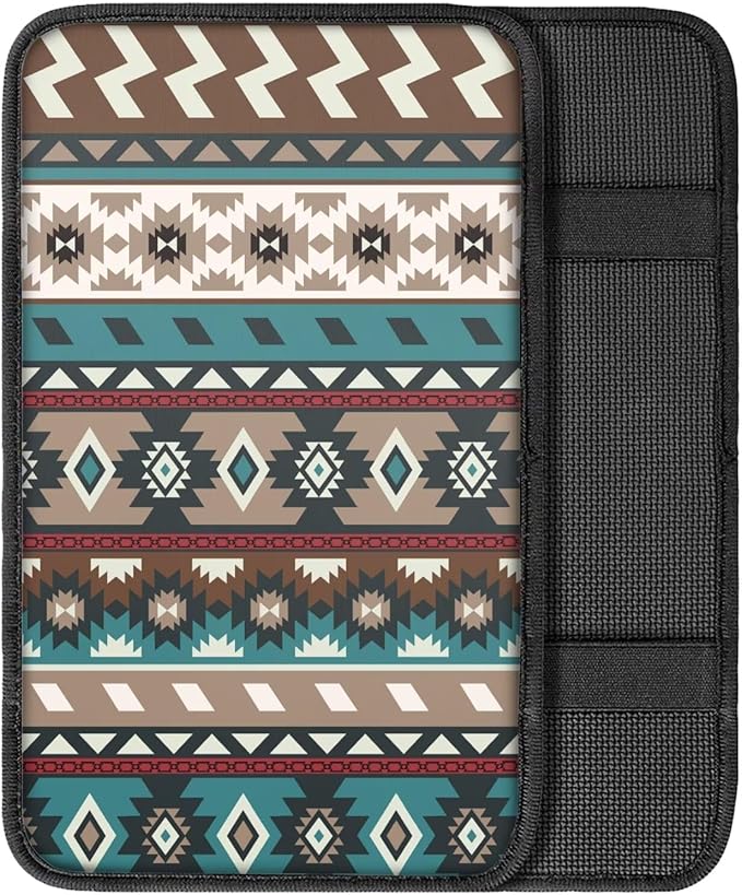 Aztec Print Auto Armrest Seat Box Cover Protector Decorative Dust-Proof Car Center Console Armrest Cushion Cover Pad, Car Accessories for Most Vehicle