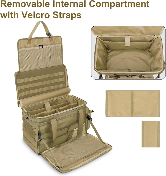 Patrol Bag Law Enforcement Police Gear Bag, Car Front Seat Organizer Tactical Officer Duty Bags, Police Car Accessories for Passenger Seat, Multiple Compartment Removable Shoulder Strap, khaki