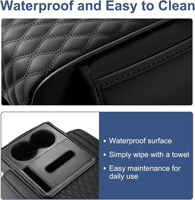 Car Center Console Cover, Upgraded Leather 5 in 1 Arm Rest Cover for Car with Cups Holder Storage Bags Tissue Box, Universal Interior Armrest Cushion for Almost Accessories Vehicles