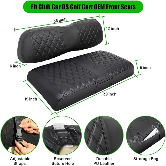 Club Car DS Seat Covers, Golf Cart Seat Covers for Club Car DS OEM Ordinary Seat-Thick Premium Marine Leather Custom Diamond Comfortable/Anti-Scratch/Anti-Fading/Easy to Install