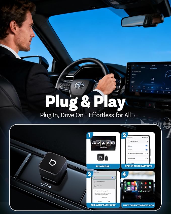 OTTOCAST 2026 Upgrade Mini Cube 3.0, 2-in-1 Wireless CarPlay & Android Auto Adapter, Plug & Play Dongle, Fast Auto-Reconnect, Dual-Band 5Ghz, for Cars with Wired CarPlay & Android Auto (USB Type-A)
