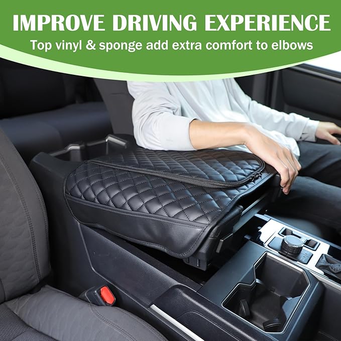 Center Console Armrest Cover Protector Pad Compatible with Toyota Tundra Sequoia 2022-2025 Leather Car Console Armrest Seat Cushion Waterproof Armrest Cushion Lid Interior Accessories (Style F)