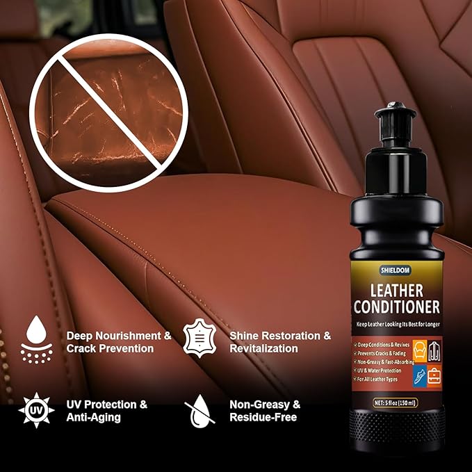 Leather Cleaner and Conditioner Leather Care Detailing Kit to Clean, Soften, Protect & Restore Leathercraft - UV Protection Prevent Cracking or Fading of Furniture, Car Interiors, Shoes, Bags