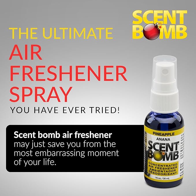 Scent Bomb Air Freshener Spray, Long-Lasting Odor Eliminator - Effective Deodorizer for Home & Car, Fresh Room Spray for Kitchen, Bathroom & Smell Neutralizer - 1 oz Pack of 4, Pineapple Scent