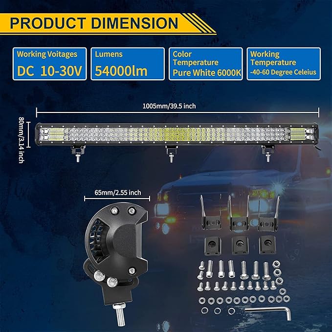 AUXTINGS 40 inch 540W LED Light Bar Triple Row Spot Flood Combo Beam Off Road Lights Waterproof Work Light with Wiring Harness for Jeep Trucks SUV ATV UTV Boat Lights, 12V 24V