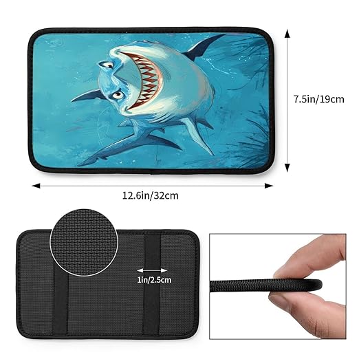 Shark Blue Cartoon Car Auto Armrest Cushion Cover Accessories Center Console Seat Box Pad Protector Universal Decoration for Most Vehicle SUV Truck