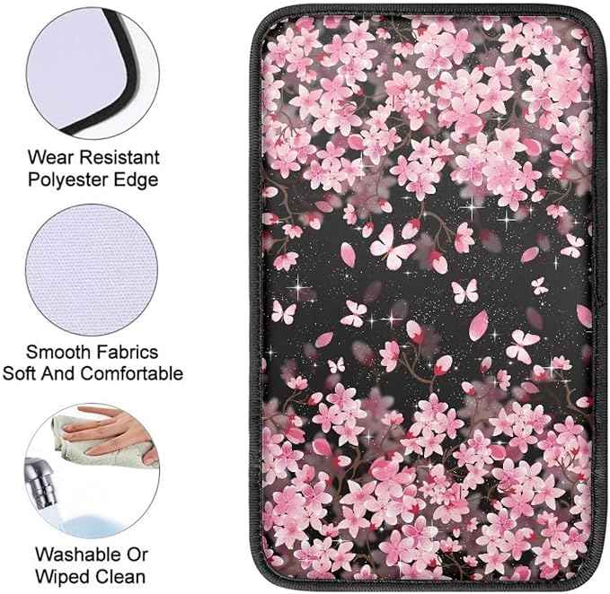 Cute Cherry Blossom Auto Armrest Box Cover Car Armrest Storage Box Mat Center Console Armrest Soft Pad Fits for Most Vehicle,SUV,Truck
