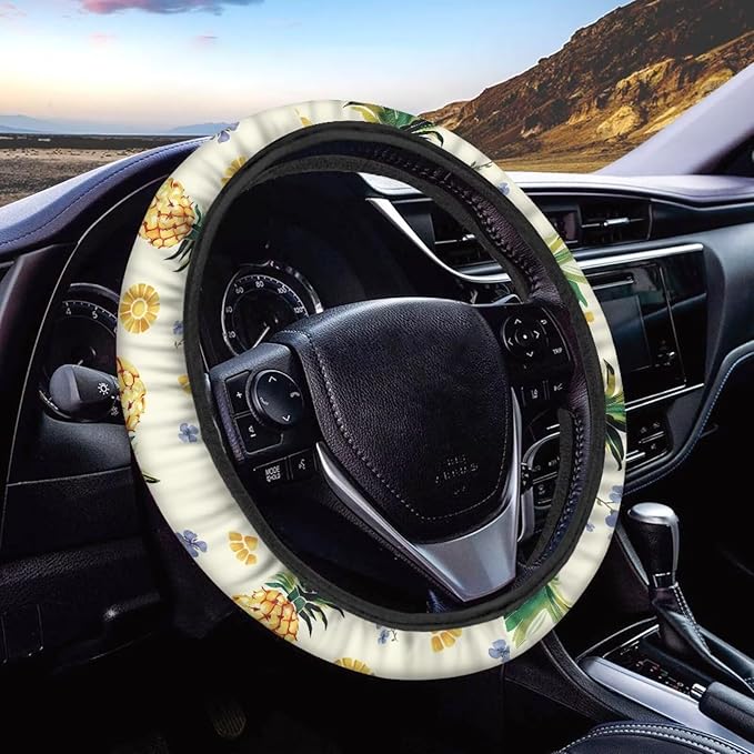 AFPANQZ Pineapple Print Car Steering Wheel Cover Sweat Absorption Safe Driving, Anti-Slip Steering Wheel Protector No Smell Fashion Machine Washable Universal