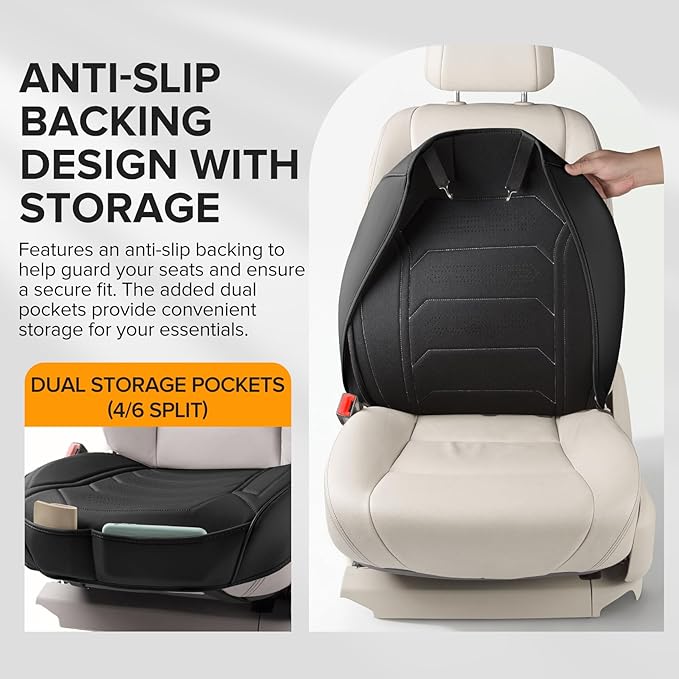 CAPITAUTO 2 Pack Bottom Car Seat Cover, Dual Storage Pockets Luxury Faux Leather Front Seat Covers for Cars, Super Breathable, Anti-Slip, Full Wrapping Edge - Fit for Most Sedans SUV Trucks (Black)
