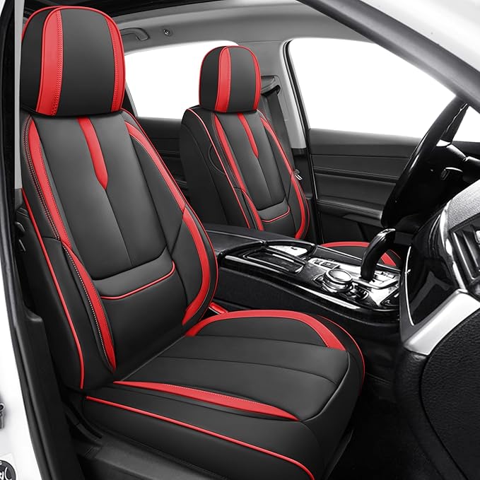 Fit for 98% of Mercedes Benz Car Seat Covers, Premium Nappa Leather Seat Cover, Fully Wrapped Protect Modern Style Seat Cover (2-Seat Standard, Black & Red)